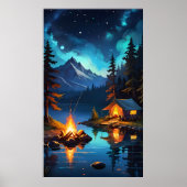 Night Campfire and Mountain View ポスター (正面)