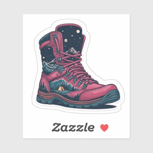 Night Camping Pink Hiking Boot Sticker | Die-Cut シール (シート)