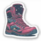 Night Camping Pink Hiking Boot Sticker | Die-Cut シール (正面)