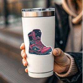 Night Camping Pink Hiking Boot Sticker | Die-Cut シール