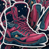 Night Camping Pink Hiking Boot Sticker | Die-Cut シール