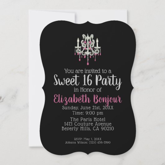 Night Chandelier紙/サイズ/形状オプション – RSVP & 招待状 (裏面)