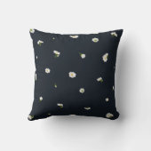 Night Charcoal White Cosmos Floral Pattern クッション (裏面)