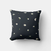 Night Charcoal White Cosmos Floral Pattern クッション (正面)
