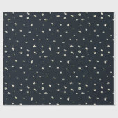 Night Charcoal White Cosmos Floral Pattern ラッピングペーパー (フラット)