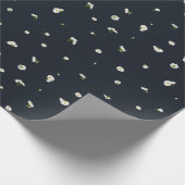 Night Charcoal White Cosmos Floral Pattern ラッピングペーパー (角)