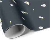 Night Charcoal White Cosmos Floral Pattern ラッピングペーパー (ロールコーナー)