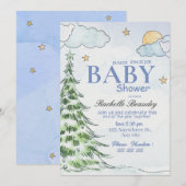 Night Christmas tree baby shower 招待状 (正面/裏面)