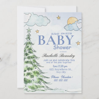 Night Christmas tree baby shower 招待状