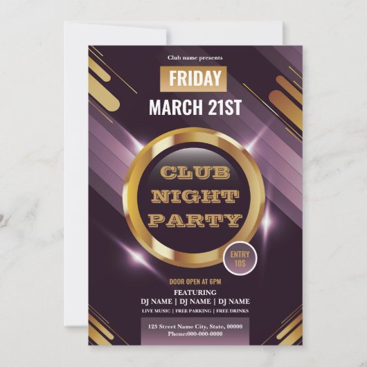 Night Club Party Invitation Template  (正面)