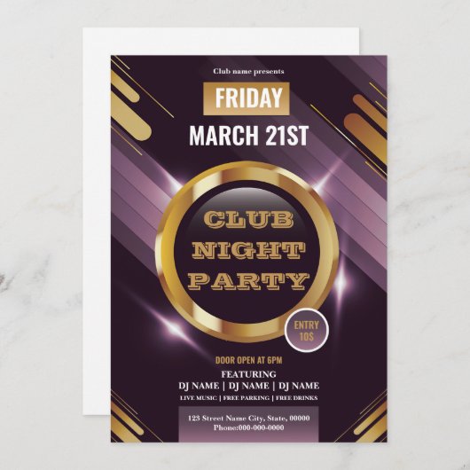 Night Club Party Invitation Template  (正面/裏面)