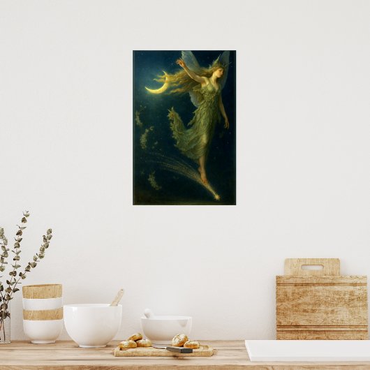 Night Fairy Riding On A Shooting Star Fantasy Art ポスター (キッチン)