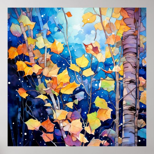 Night Forest in Autumn Art ポスター (正面)