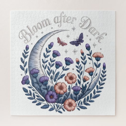 Night Garden Faux Embroidered Moon with Moths ジグソーパズル (縦)