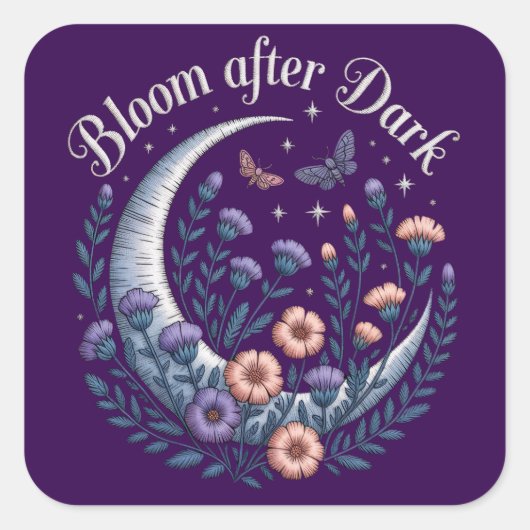 Night Garden Faux Embroidered Moon with Moths スクエアシール (正面)