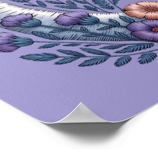 Night Garden Faux Embroidered Moon with Moths ポスター (角)