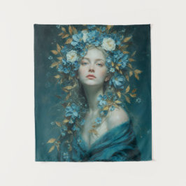 Night Goddess in Blue Flowers タペストリー