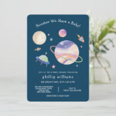 Night Green Galaxy Space Moon Star Baby Shower 招待状 (スタンド正面)