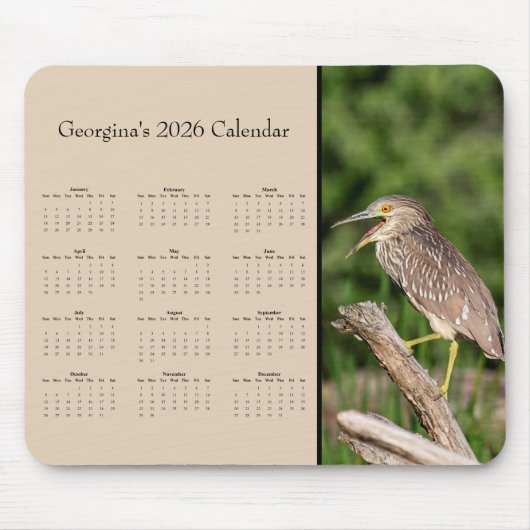 Night Heron: Customize full year 2026 calendar  マウスパッド (正面)