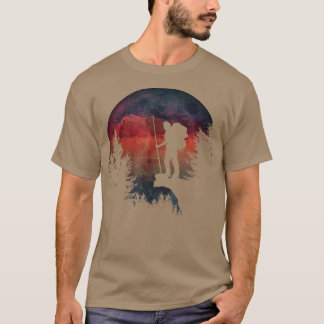 Night Hiking Trekking Lovers Watercolor Moon In Th Tシャツ