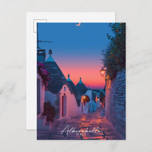 Night in Alberobello Italyヴィンテージ旅行 ポストカード (正面/裏面)