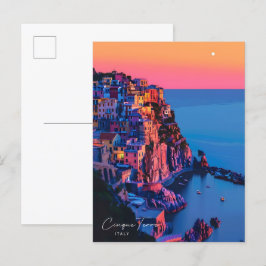 Night in Cinque Terre Italyヴィンテージ旅行 ポストカード