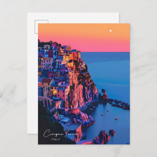 Night in Cinque Terre Italyヴィンテージ旅行 ポストカード (正面/裏面)