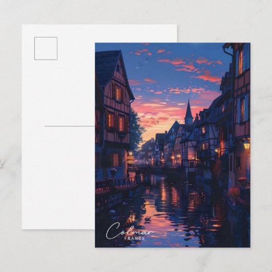 Night in Colmar France Vintage Travel ポストカード (正面/裏面)