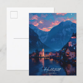 Night in Hallstatt Austria Vintage Travel ポストカード