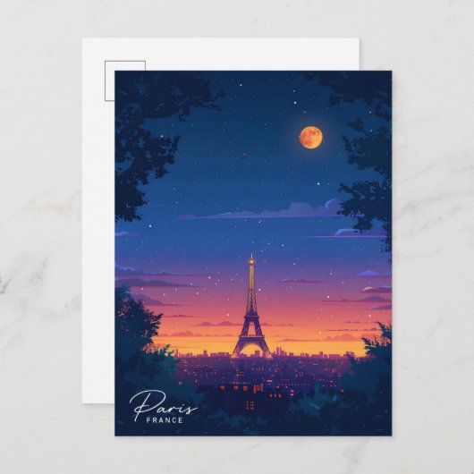 Night in Parisフランスヴィンテージトラベル ポストカード (正面/裏面)