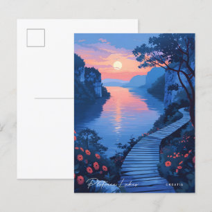 Night in Plitvice Lakes Croatia Vintage Travel ポストカード