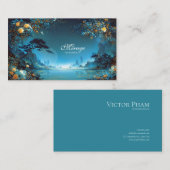 Night Landscape Gold Rose Floral Teal Lake Frame 名刺 (正面/裏面)
