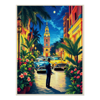 Night Life in Vintage Havana Poster. ポスター