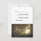 Night Lights 素朴 Fireflies Mason Jar RSVPカード (正面)