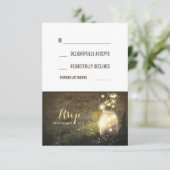 Night Lights 素朴 Fireflies Mason Jar RSVPカード (スタンド正面)