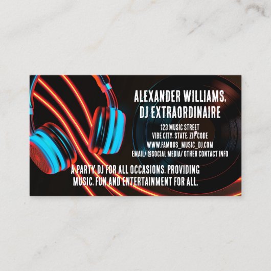 Night Lights DjパーティーミュージックDeejay DJsディスクジョッキー 名刺 (正面)