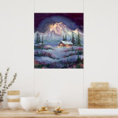 NIGHT LOG CABIN by SHARON SHARPE ポスター (キッチン)