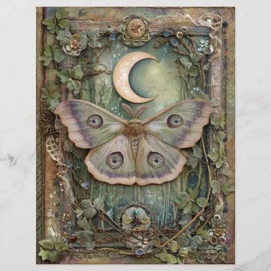 Night Moon Moth Junk Journal Scrapbook Paper (正面)