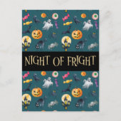 "Night of Fright"グリーンハロウィーンパターン ポストカード (正面)