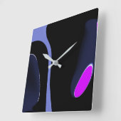 Night of the Comet:抽象芸術ブルー、パープル、ブラック スクエア壁時計 (傾斜)
