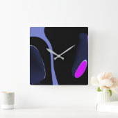 Night of the Comet:抽象芸術ブルー、パープル、ブラック スクエア壁時計 (ホーム)