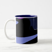 Night of the Comet:抽象芸術ブルー、パープル、ブラック ツートーンマグカップ (左)