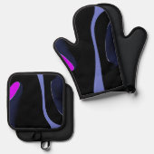 Night of the Comet:抽象芸術ブルー、パープル、ブラック 鍋つかみ&鍋敷きセット (正面/裏面)