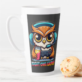 Night Owl Gamer Mascot Fun Gaming Illustration カフェラテマグ