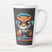 Night Owl Gamer Mascot Fun Gaming Illustration カフェラテマグ (右)