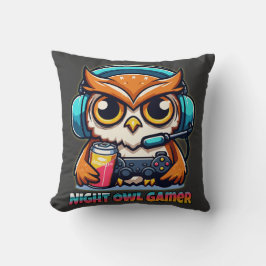 Night Owl Gamer Mascot Fun Gaming Illustration クッション