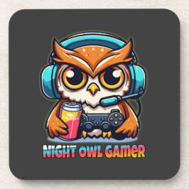 Night Owl Gamer Mascot Fun Gaming Illustration コースター