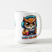 Night Owl Gamer Mascot Fun Gaming Illustration コーヒーマグカップ (正面右)