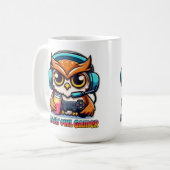 Night Owl Gamer Mascot Fun Gaming Illustration コーヒーマグカップ (正面左)
