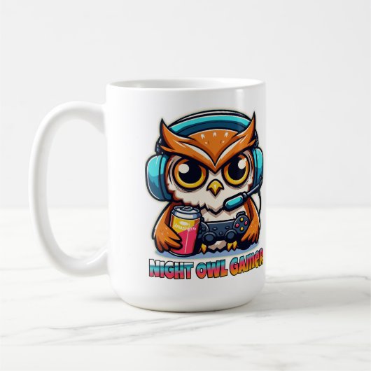 Night Owl Gamer Mascot Fun Gaming Illustration コーヒーマグカップ (左)